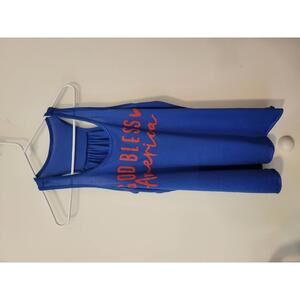 Blue Sleeveless Tank Top with 'God Bless America' Print